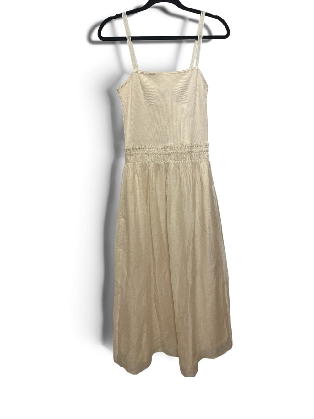 Vince Cream Smocked Waist Spaghetti Strap Maxi Dress